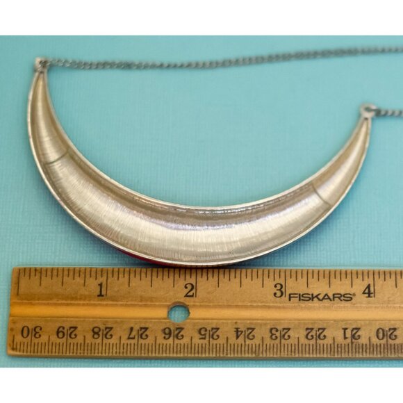 20 inch, Vintage Pink Crescent Moon Silver Tone Bib Necklace, E40 - Picture 3 of 3